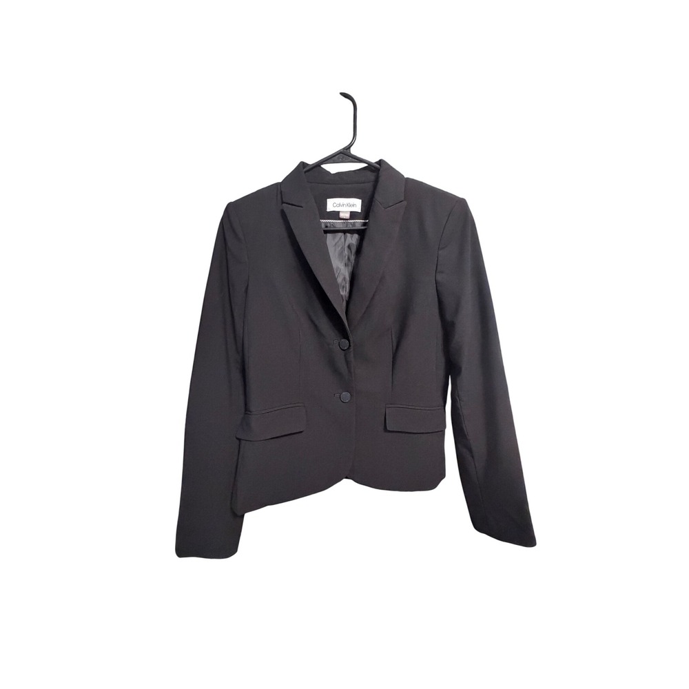 Calvin Klein Womens Black Two Button Blazer Jacket Size 4 Professional Career